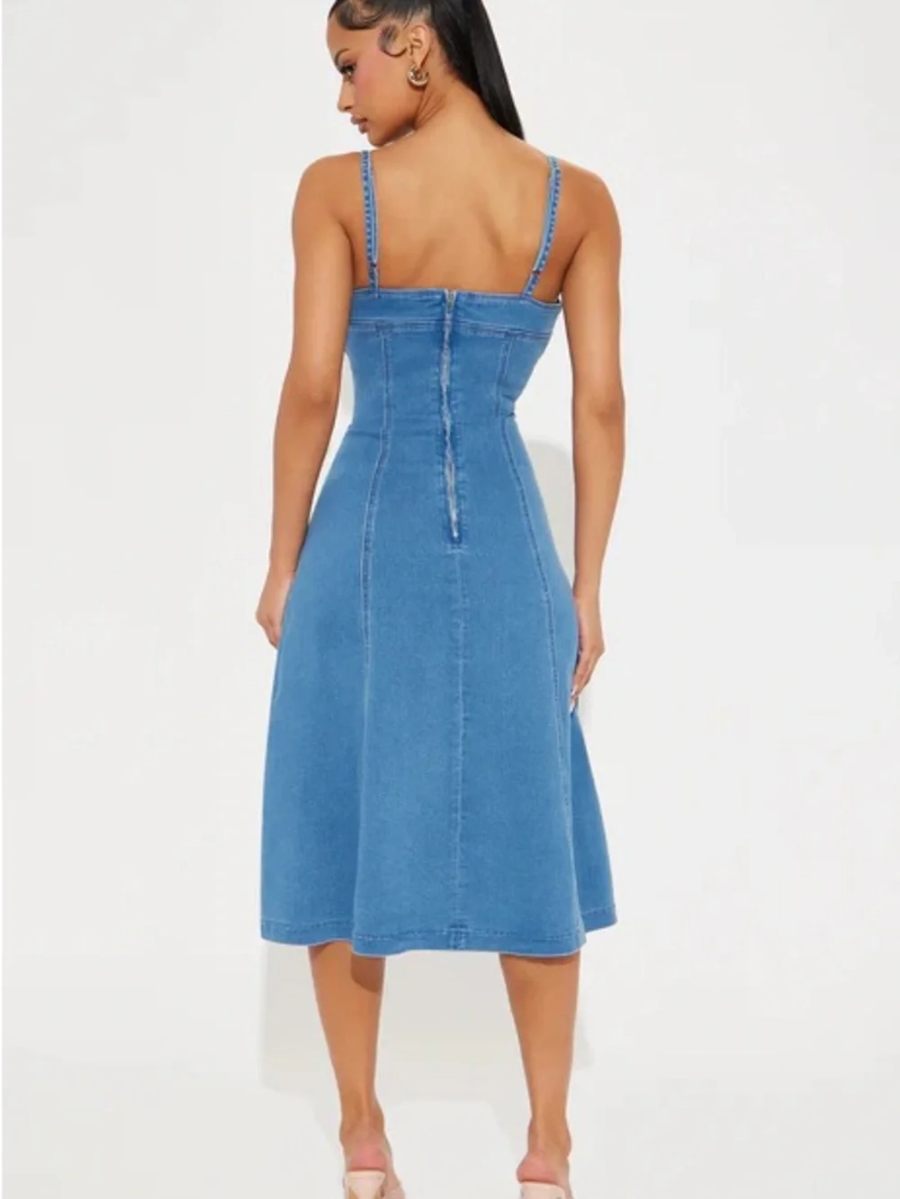 Blue Denim Square-Neck Midi Dress XL NWT - Picture 4 of 5